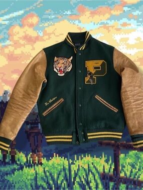 Vintage Polo Ralph Lauren Green & Tan Varsity Letterman Jacket